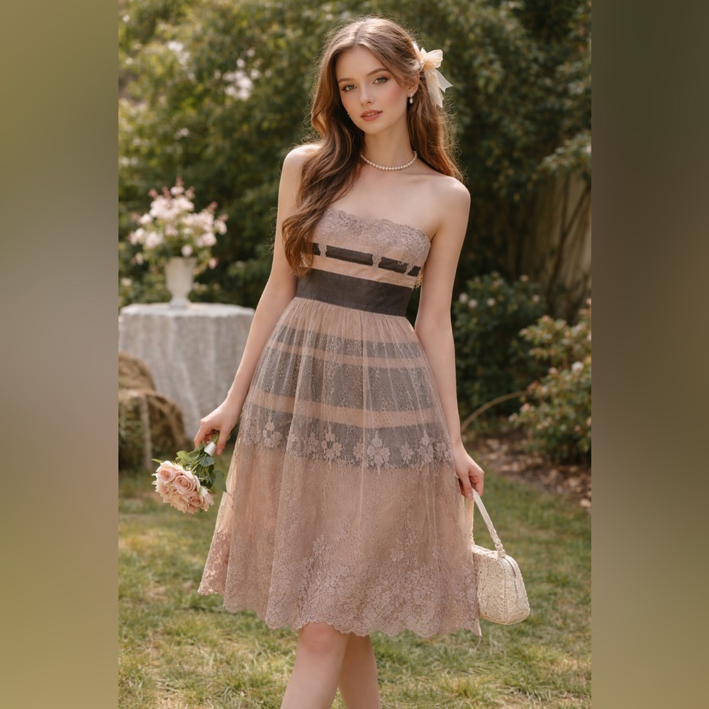 Y2K Lace Bustier Midi Dress | Coquette Balletcore Fairycore Romantic